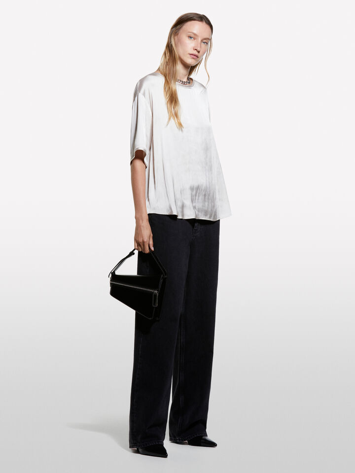 Beige oversized satin blouse - women's blouses - Beige | Sisley image number 1